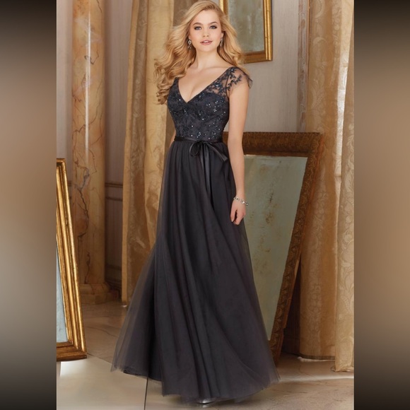 Madeline Gardner Morilee Embroidered Sequenced Tulle Gown